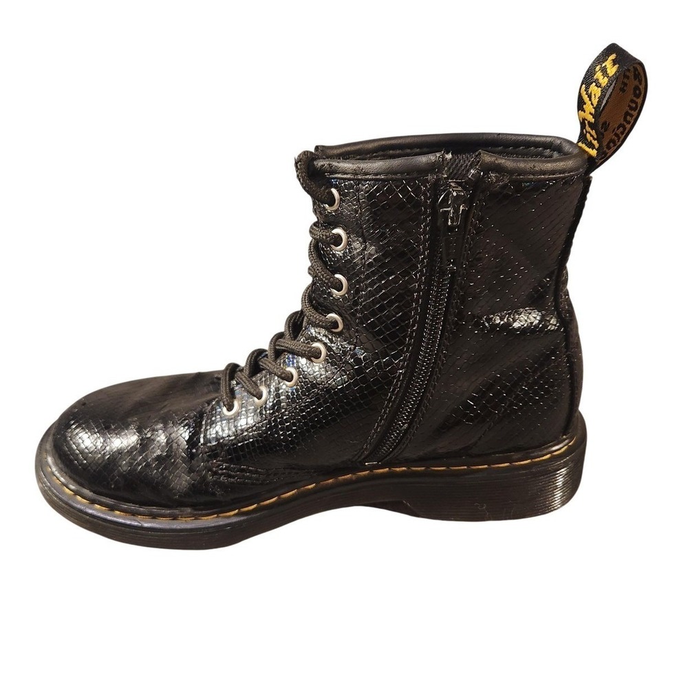 Dr‎ Martens 1460J Boots Kids Size 4 Black Snake Print Leather Lace Up Zip Ankle